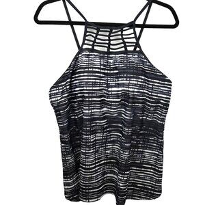 Free Country Womens Strappy Two-Piece Set High-Neck Tank Top & Shorts Black & Wh